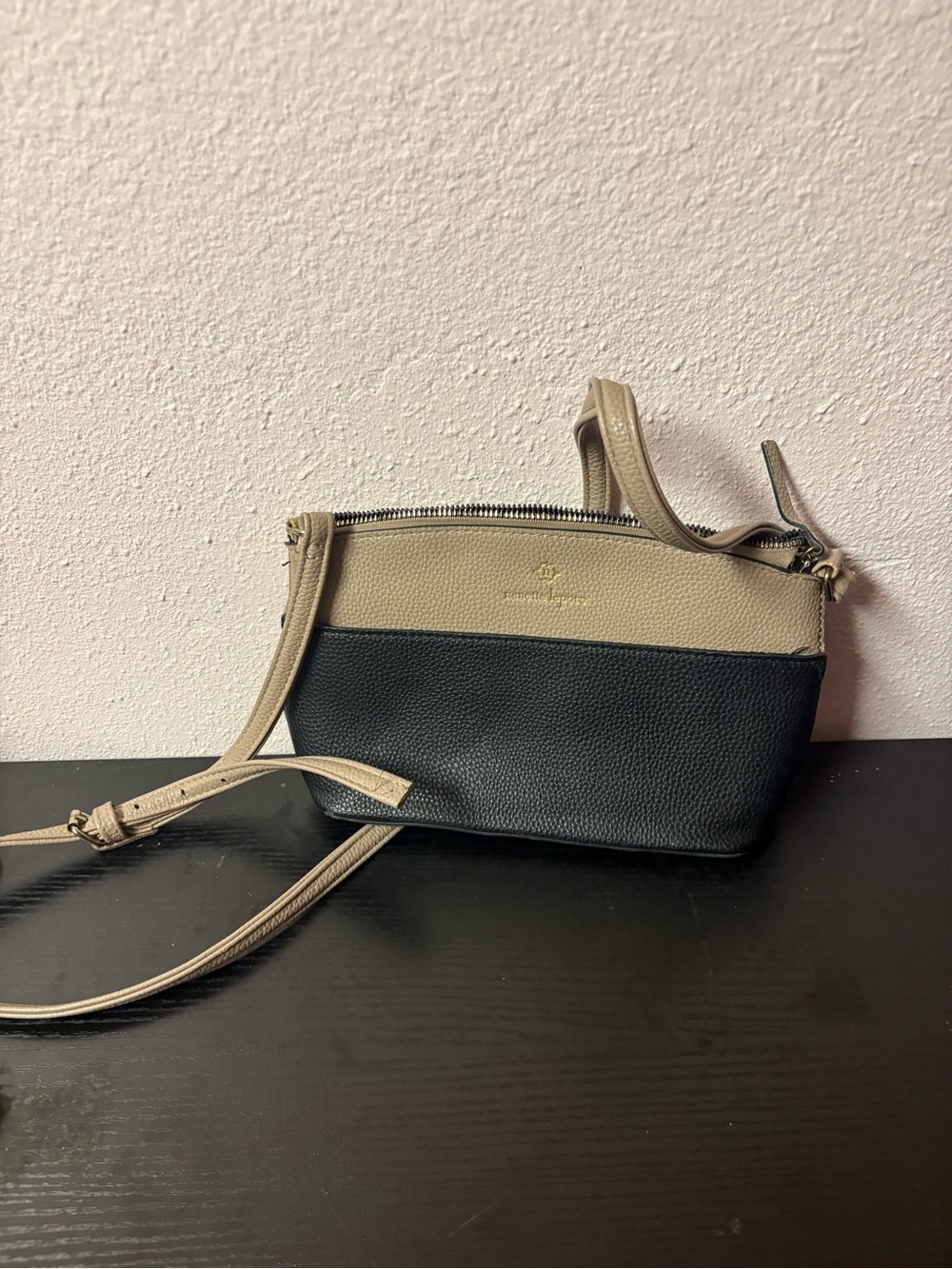 Nanette Lepore Black Taupe Colorblock Crossbody Shoulder Bag